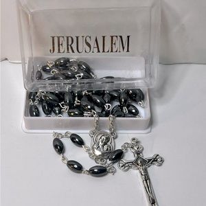 Hematite Black Stone Rosary Necklace